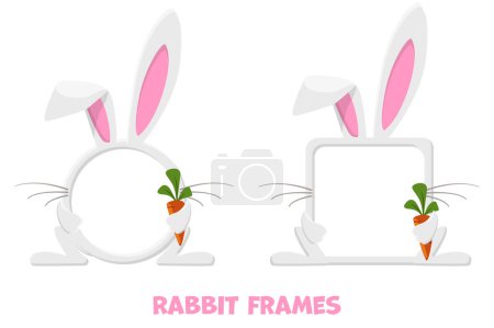 Illustration for Avatar frames rabbit or hare with carrot, animal template for game. - Royalty Free Image