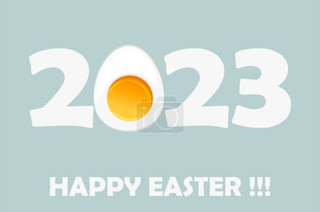 Illustration for Vector greeting card with the inscription Happy Easter 2023. Easter holiday background with egg. - Royalty Free Image