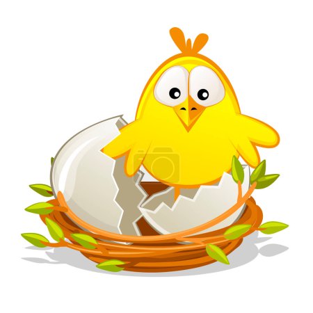 Ilustración de Isolated vector Newborn chicken in nest, Easter object - Imagen libre de derechos