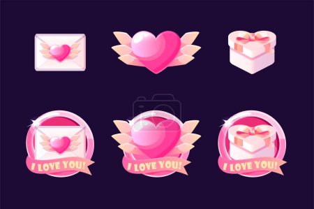 Téléchargez les illustrations : Vector set of pink icons for the holiday of St. Valentine - en licence libre de droit