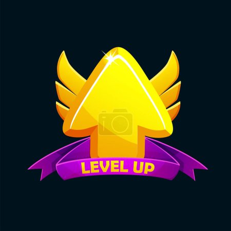 Illustration for Level up icon with arrow and award ribbon. Level Up Sign Symbol for Game - Royalty Free Image