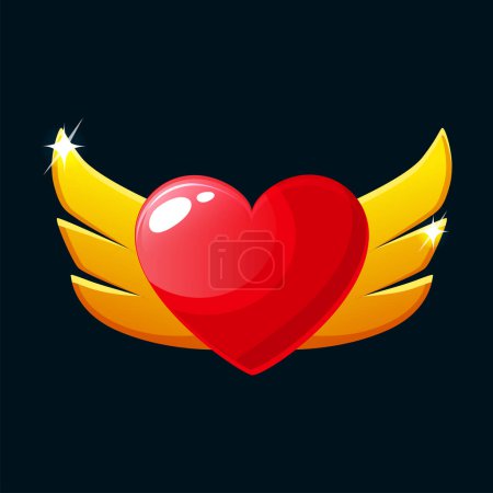Téléchargez les illustrations : Récompense icône coeur avec des ailes, icône de badge d'application de jeu vectoriel - en licence libre de droit