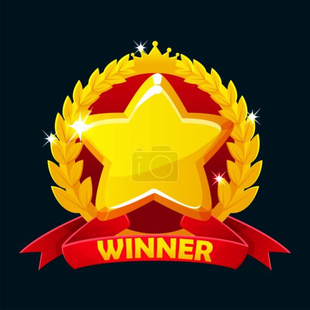 Illustration for Game badges with Golden star. Vector Level Up icon for game ui assets - Royalty Free Image