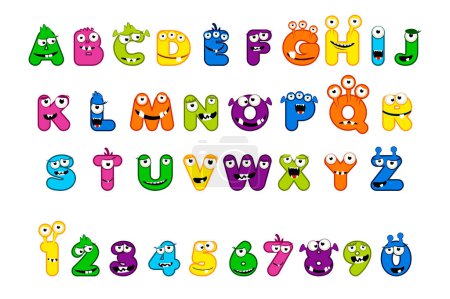 Ilustración de Lindo alfabeto de monstruo y conjunto de números de monstruo - Imagen libre de derechos