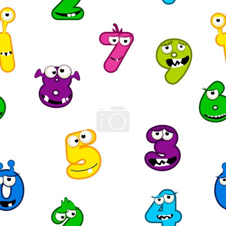 Illustration for Seamless pattern with MONSTER numbers. Bright pattern for Children - Royalty Free Image