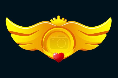 Illustration for Game badges button in circle frame with wings and heart - Royalty Free Image