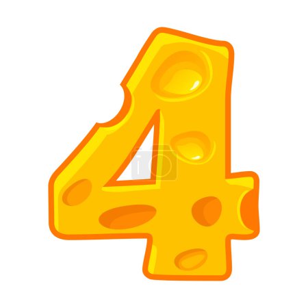 Illustration for Cheese number 4. Four font kids number. Vector Figure 4 - Royalty Free Image