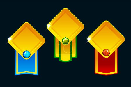 Illustration for Rewards bonus UI icons in rhombus shape. Level up icon.Element for mobile game or web apps. Graphical 2D element for UI and GUI. Vector illustration. - Royalty Free Image