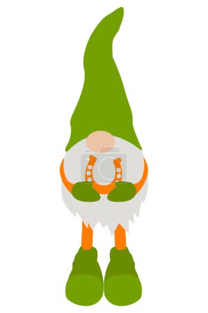 Téléchargez les illustrations : St Patricks Day Irish gnome holding horseshoe, Vector illustration - en licence libre de droit