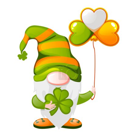 Illustration for St Patricks Day Irish gnome holding shamrocks or clovers, Vector illustration - Royalty Free Image