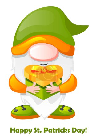 Illustration for St Patricks Day Irish gnome holding green gift box, Vector illustration - Royalty Free Image