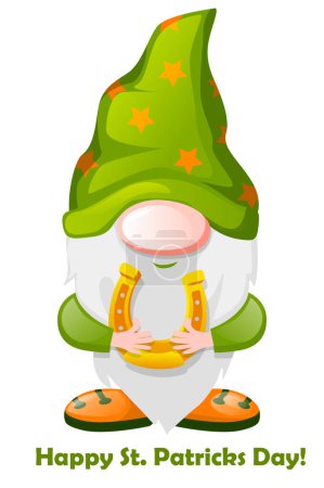 Ilustración de St Patricks Day Irish gnome holding horseshoe, Vector illustration - Imagen libre de derechos