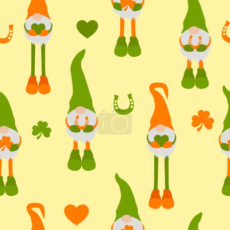 Illustration for Seamless pattern with Patricks gnomes. St Patricks Gnome Fabric, Wallpaper and Home Decor. - Royalty Free Image
