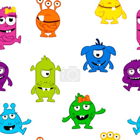 Illustration for Vectoe seamless pattern of cute cartoon monsters. Baby pattern. - Royalty Free Image