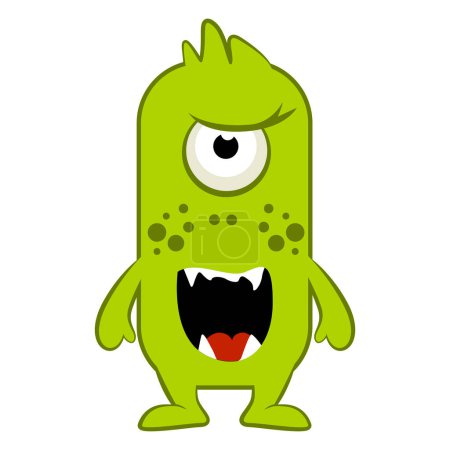 Illustration for Cartoon green monster. Halloween vector illustration of monster. Baby sticker. - Royalty Free Image