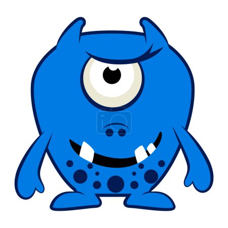 Ilustración de Un monstruo de dibujos animados. Halloween vector ilustración de monstruo azul. Pegatina de bebé. - Imagen libre de derechos