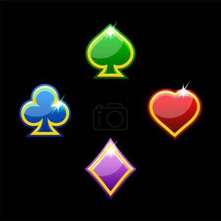 Illustration for Set of colored playing card suits isolated,Heart, spade, club and diamond - Royalty Free Image