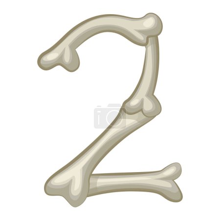 Illustration for Bone number 2, vector digit two. Cartoon isoled number on white background. - Royalty Free Image