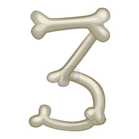 Illustration for Bone number 3, vector digit three. Cartoon isoled number on white background. - Royalty Free Image