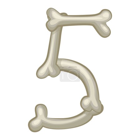Illustration for Bone number 5, vector digit five. Cartoon isoled number on white background. - Royalty Free Image