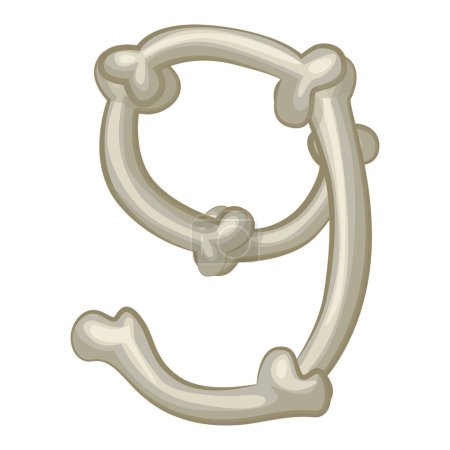 Illustration for Bone number 9, vector digit nine. Cartoon isoled number on white background. - Royalty Free Image