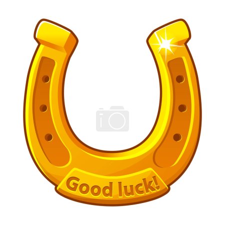 Illustration for Golden horseshoe, lucky St. Patricks day symbol. Good luck sign, vector clip art illustration. - Royalty Free Image