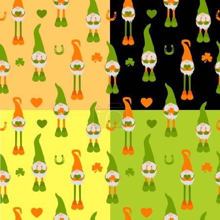 Illustration for Set of Seamless pattern with Patricks gnomes. St Patricks Gnome Fabric, Wallpaper and Home Decor. - Royalty Free Image