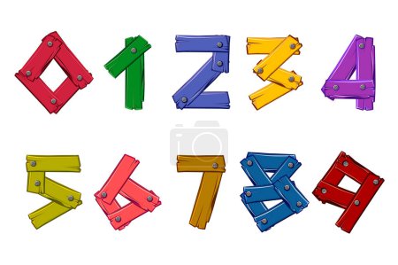 Illustration for Set Wooden numbers. Colored wooden plank in digits. - Royalty Free Image