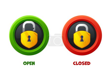Illustration for Open and closed padlock icons. Game icon. Block and security. - Royalty Free Image