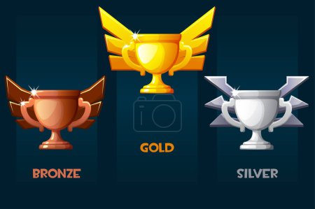 Illustration for Bronze, silver and golden award cup. Different prize places. - Royalty Free Image