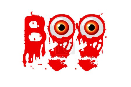 Illustration for Bloody inscription Boo, banner for Halloween. Bloody eyes. Halloween lettering, poster design template. - Royalty Free Image