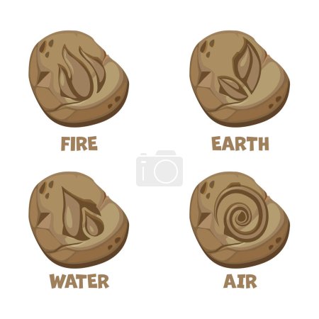 Illustration for Abstract Wind, Air, fire, water, earth symbol design on stones for game or app concept. - Royalty Free Image