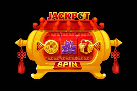 Illustration for China style Casino slot machine game. Interface Slot Machine and button. - Royalty Free Image