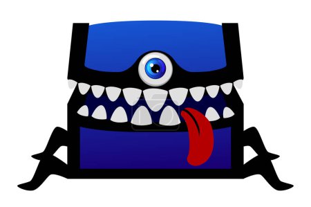 Ilustración de El cofre del tesoro del monstruo para Halloween. Pecho con dientes monstruosos, lengua y ojo. - Imagen libre de derechos