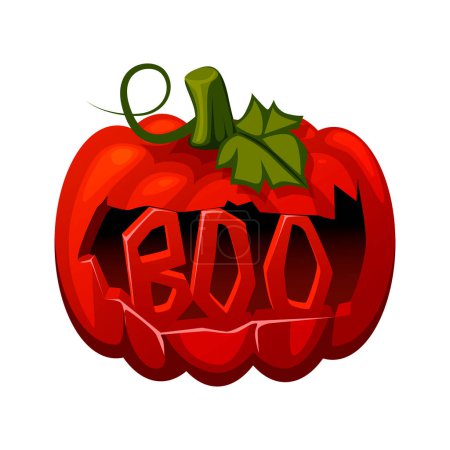 Ilustración de Calabaza roja tallada BOO. Objeto de Halloween para tarjeta de felicitación. - Imagen libre de derechos