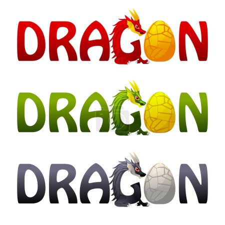 Ilustración de Texto del dragón. Dragón chino y huevo de dragón. - Imagen libre de derechos