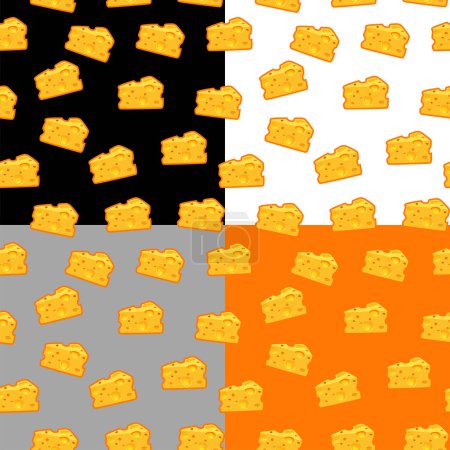 Illustration for Set seamless patterns with a slice of cheese. Cheese background - Royalty Free Image