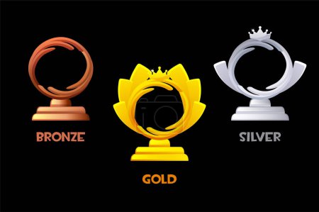 Illustration for Award badges or figurines from different metals. Vector game icon - Royalty Free Image
