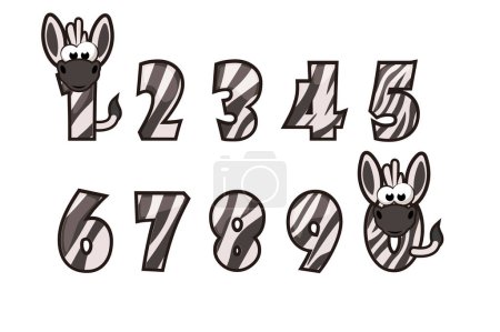 Illustration for Cute zebra collection with numbering for birthday parties, kid education, ornament, element. - Royalty Free Image