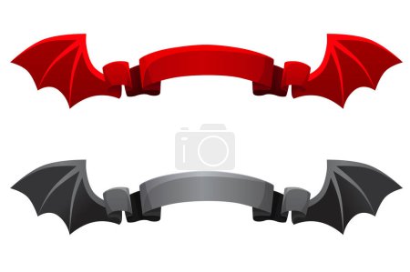 Illustration for Red and black ribbon with devil wings for Halloween decor. - Royalty Free Image