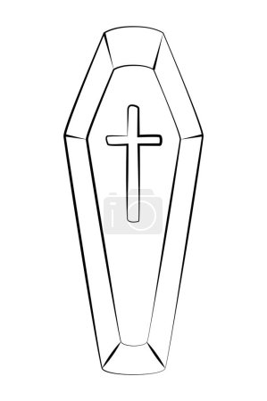 Illustration for Coffin line icon, icon suitable for Halloween graphic assets, web design, applications, banners, etc. Vector icon on white background. - Royalty Free Image