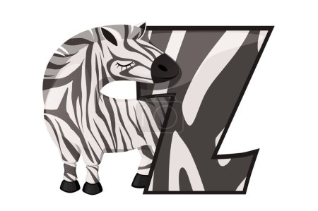 Illustration for Letter Z and a cute cartoon zebra. Kids English alphabet. It is suitable for the design of postcards, books, leaflets, banners, and birthday invitations. Vector illustration - Royalty Free Image