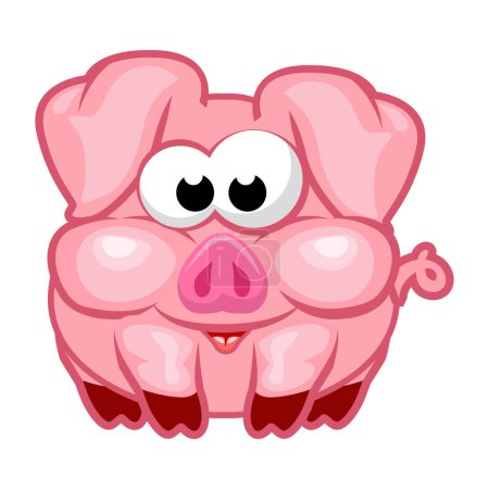 Ilustración de Cerdo rosa de dibujos animados. Ilustración vectorial para postal, banner, web, diseño y artes. - Imagen libre de derechos