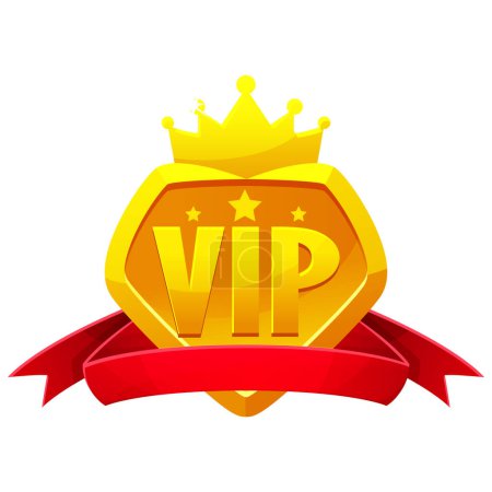Ilustración de Juego de interfaz de usuario VIP con Diamante de Oro con cinta roja. Diseño de vectores. - Imagen libre de derechos