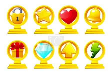 Ilustración de Establecer iconos de estatuilla para juegos 2D. - Imagen libre de derechos