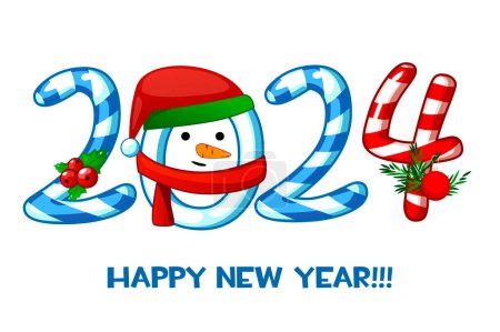 Ilustración de Feliz Año Nuevo 2024 como caramelos. Números de caramelo con suela sobre fondo blanco. - Imagen libre de derechos