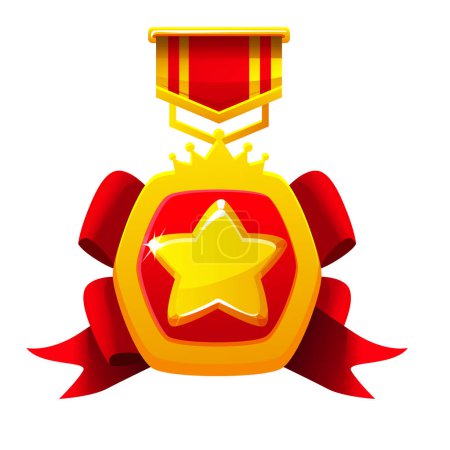 Illustration for Golden award medal with a star for a 2D game. Reward Badge icon. - Royalty Free Image