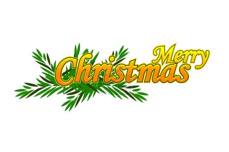Téléchargez les illustrations : Joyeux Noël texte doré avec une branche d'arbre. Élément d'illustration vectoriel vacances. - en licence libre de droit
