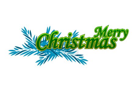 Illustration for Merry Christmas green text with tree branch. Vector holiday illustration element. - Royalty Free Image