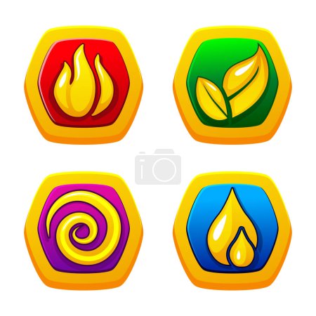 Illustration for Four elements nature fire, air, earth, and water. Golden 4 symbols of life. - Royalty Free Image